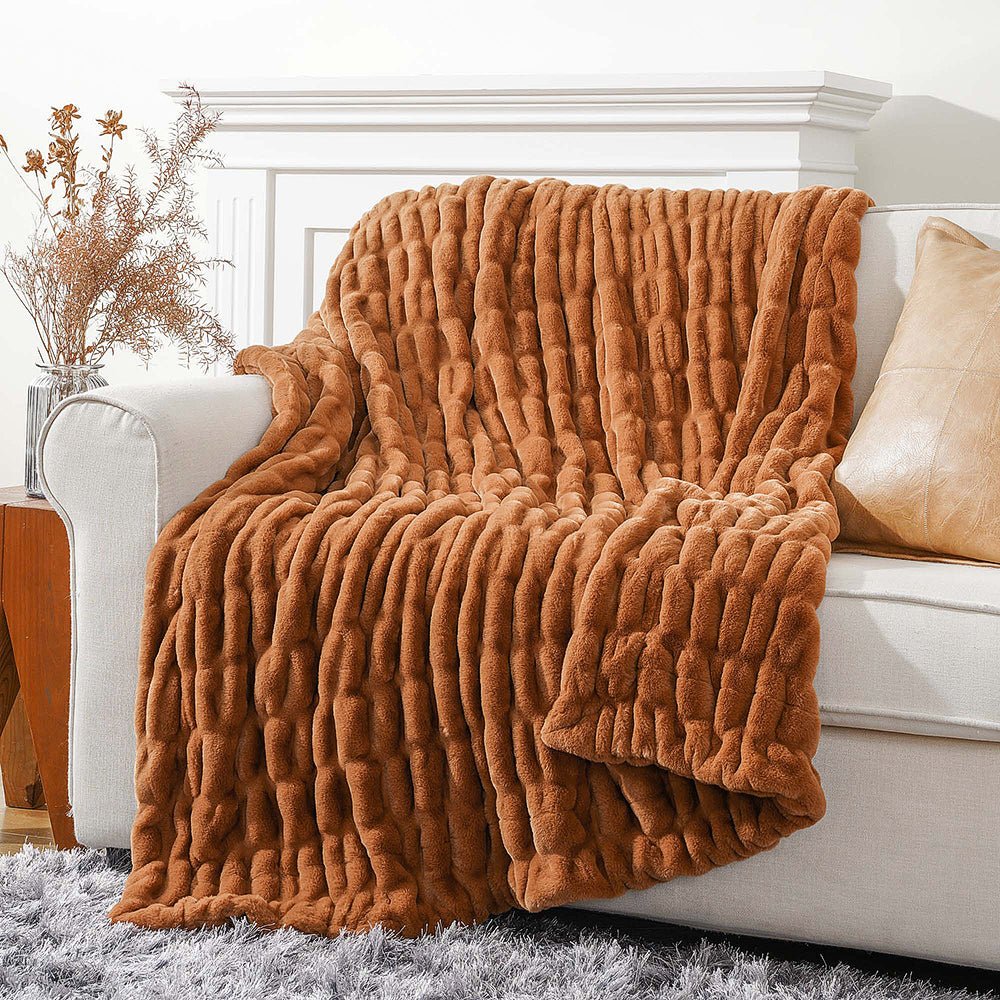 Haven Faux Rabbit Fur Throw Blanket for Plush Weighted Warmth, Machine Washable - The Southern AtelierSKU_1791062570248_506