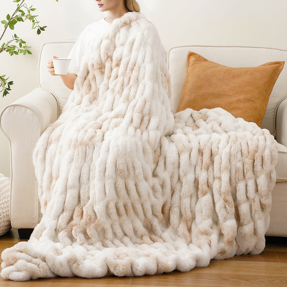 Haven Faux Rabbit Fur Throw Blanket for Plush Weighted Warmth, Machine Washable - The Southern AtelierSKU_1791062570248_659