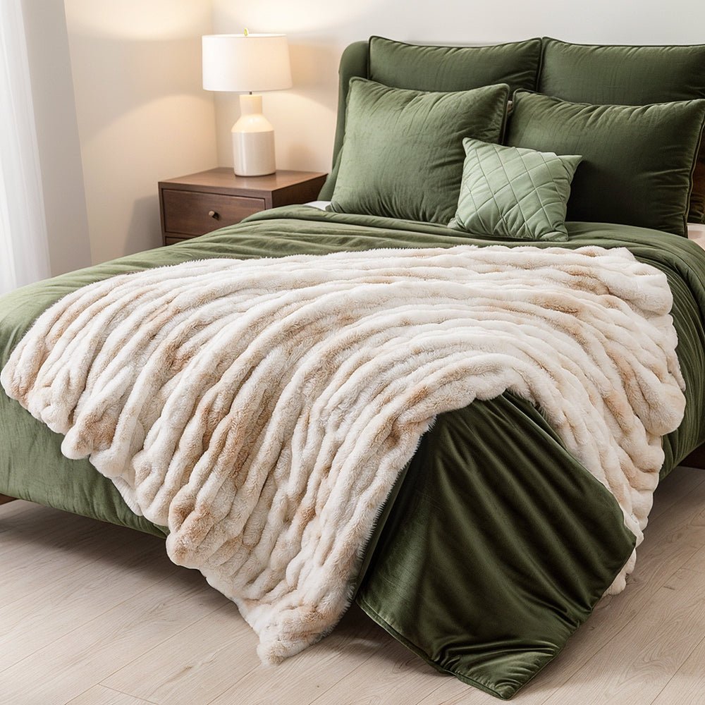Haven Faux Rabbit Fur Throw Blanket for Plush Weighted Warmth, Machine Washable - The Southern AtelierSKU_1791062570248_659