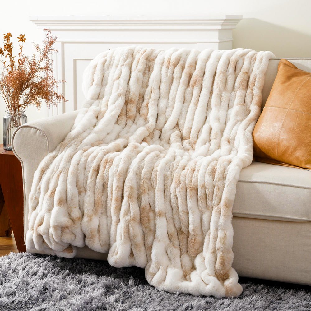 Haven Faux Rabbit Fur Throw Blanket for Plush Weighted Warmth, Machine Washable - The Southern AtelierSKU_1791062570248_659