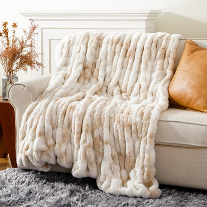 Haven Faux Rabbit Fur Throw Blanket for Plush Weighted Warmth, Machine Washable - The Southern AtelierSKU_1791062570248_659