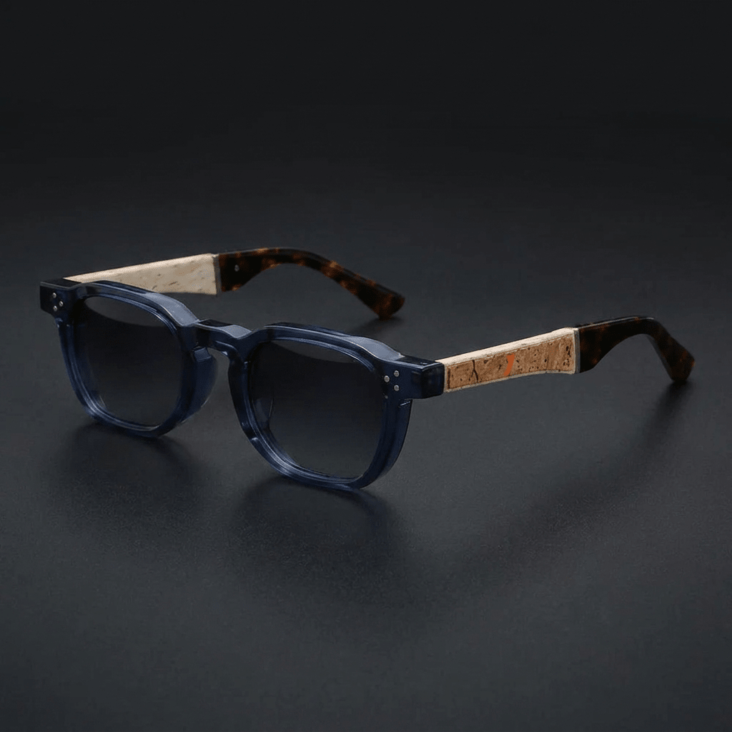 Helston Square Sunglasses in Polycarbonate with Cork-Inlaid Arms and Polarized UV400 Lenses - The Southern AtelierSKU_1791063442703_137