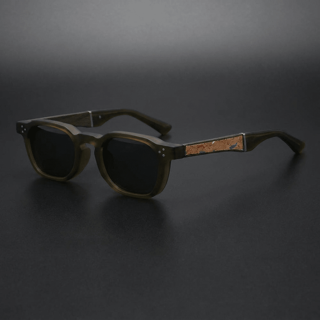 Helston Square Sunglasses in Polycarbonate with Cork-Inlaid Arms and Polarized UV400 Lenses - The Southern AtelierSKU_1791063442703_773