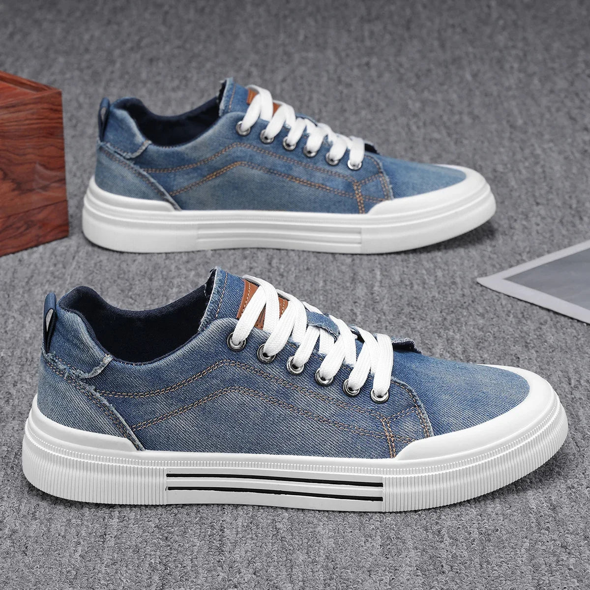Keaton Low-Top Sneakers in Washed Denim with Cushioned Insole and Durable Rubber Outsole for Everyday Wear - The Southern AtelierSKU_1791063346659_114
