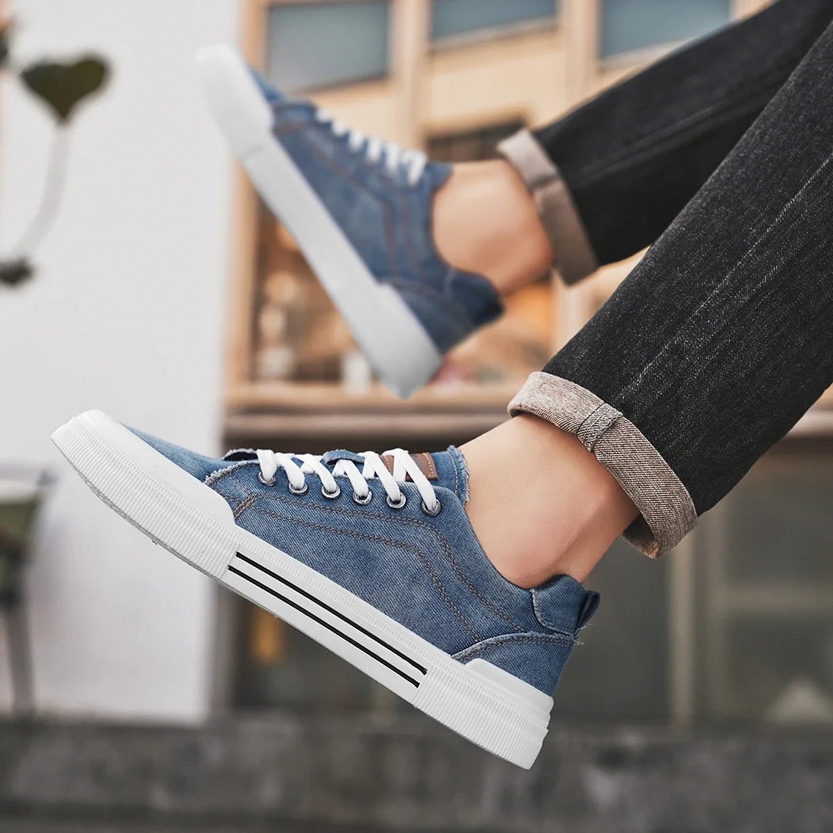 Keaton Low-Top Sneakers in Washed Denim with Cushioned Insole and Durable Rubber Outsole for Everyday Wear - The Southern AtelierSKU_1791063346659_114