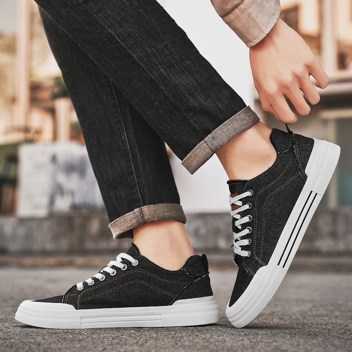 Keaton Low-Top Sneakers in Washed Denim with Cushioned Insole and Durable Rubber Outsole for Everyday Wear - The Southern AtelierSKU_1791063346660_925