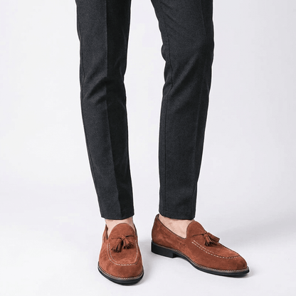 Kenton Suede Tassel Loafers with Hand-Stitched Moc Toe and Rubber Sole for All-Day Comfort - The Southern AtelierSKU_1791063072757_40