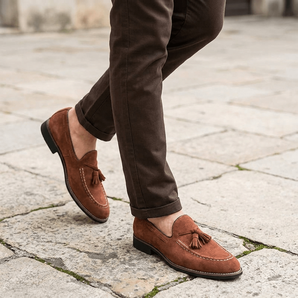 Kenton Suede Tassel Loafers with Hand-Stitched Moc Toe and Rubber Sole for All-Day Comfort - The Southern AtelierSKU_1791063072757_40
