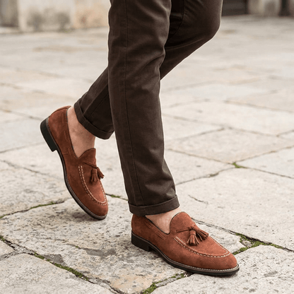 Kenton Suede Tassel Loafers with Hand-Stitched Moc Toe and Rubber Sole for All-Day Comfort - The Southern AtelierSKU_1791063072757_40