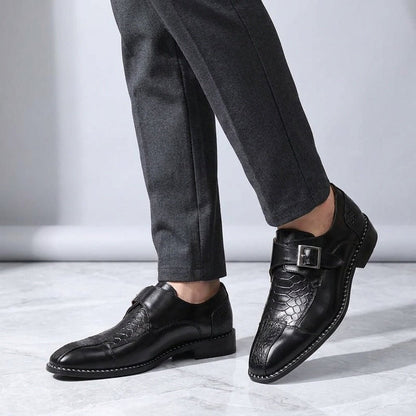 Langford Monk Strap Dress Shoes in Genuine Leather with Croc-Embossed Panels and Cushioned Insole - The Southern AtelierSKU_1791062677159_764