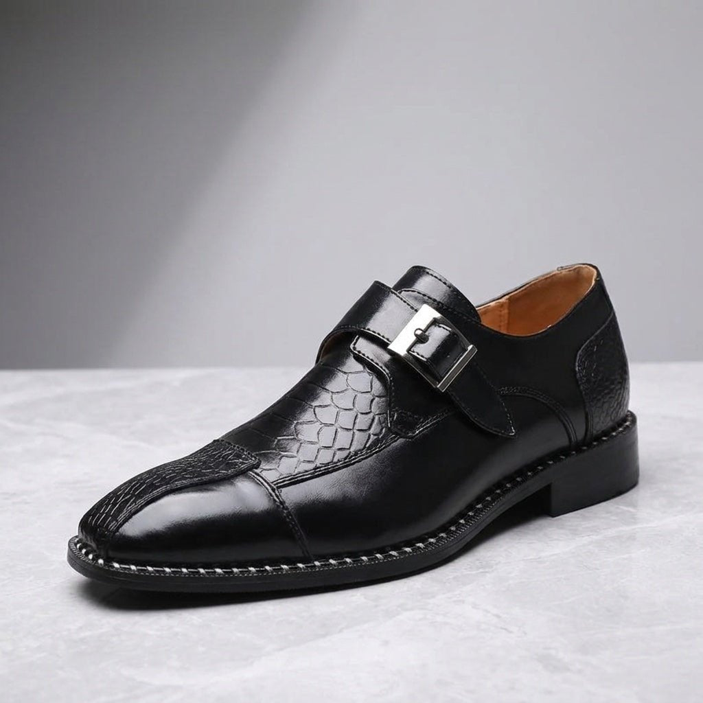 Langford Monk Strap Dress Shoes in Genuine Leather with Croc-Embossed Panels and Cushioned Insole - The Southern AtelierSKU_1791062677159_764