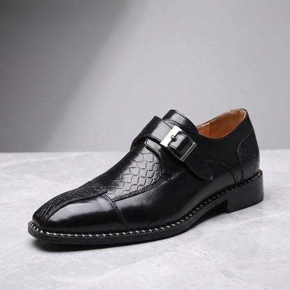 Langford Monk Strap Dress Shoes in Genuine Leather with Croc-Embossed Panels and Cushioned Insole - The Southern AtelierSKU_1791062677159_764