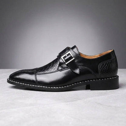 Langford Monk Strap Dress Shoes in Genuine Leather with Croc-Embossed Panels and Cushioned Insole - The Southern AtelierSKU_1791062677159_764
