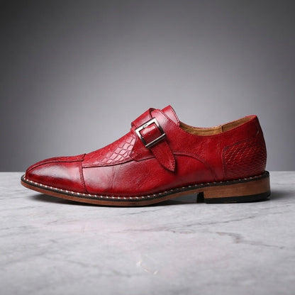 Langford Monk Strap Dress Shoes in Genuine Leather with Croc-Embossed Panels and Cushioned Insole - The Southern AtelierSKU_1791062677159_875