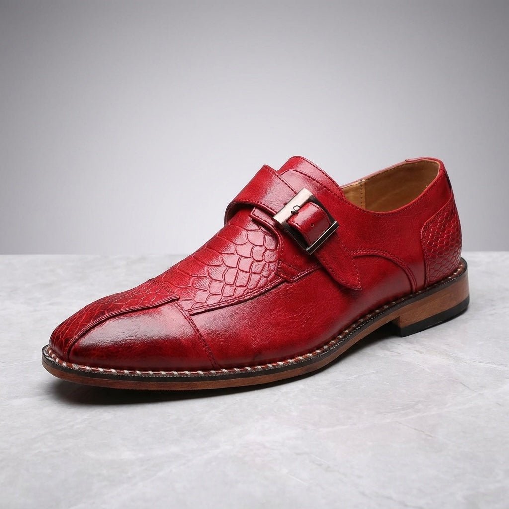 Langford Monk Strap Dress Shoes in Genuine Leather with Croc-Embossed Panels and Cushioned Insole - The Southern AtelierSKU_1791062677159_875