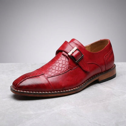 Langford Monk Strap Dress Shoes in Genuine Leather with Croc-Embossed Panels and Cushioned Insole - The Southern AtelierSKU_1791062677159_875