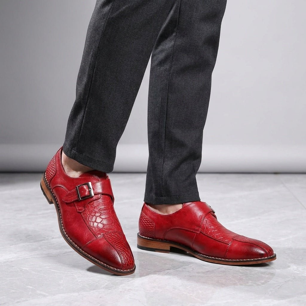 Langford Monk Strap Dress Shoes in Genuine Leather with Croc-Embossed Panels and Cushioned Insole - The Southern AtelierSKU_1791062677159_875