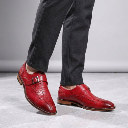 Langford Monk Strap Dress Shoes in Genuine Leather with Croc-Embossed Panels and Cushioned Insole - The Southern AtelierSKU_1791062677159_875