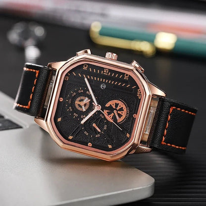 Larken Square Dial Leather Strap Watch with Polished Metal Case and Quartz for Precise Timekeeping - The Southern AtelierSKU_1791062596082_865