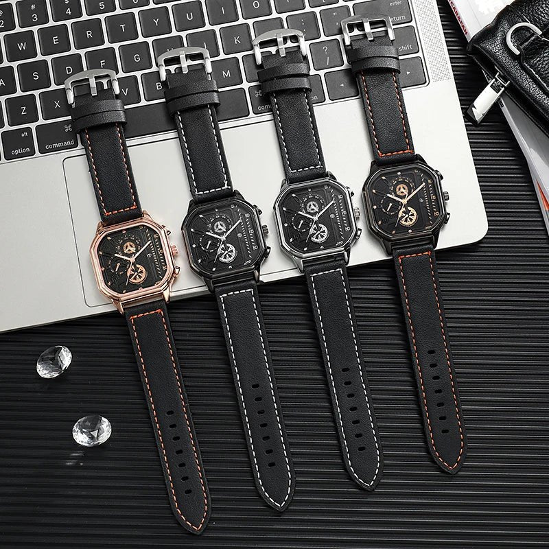 Larken Square Dial Leather Strap Watch with Polished Metal Case and Quartz for Precise Timekeeping - The Southern AtelierSKU_1791062596082_868