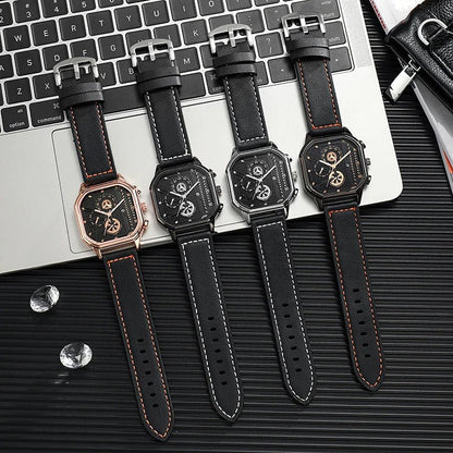 Larken Square Dial Leather Strap Watch with Polished Metal Case and Quartz for Precise Timekeeping - The Southern AtelierSKU_1791062596082_868