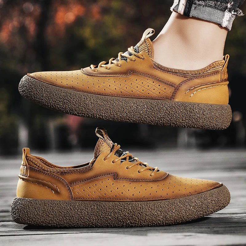 Mercer Leather Sneakers with Perforated Panels and Non-Slip Sole for Breathable All-Day Comfort - The Southern AtelierSKU_1791063919633_822