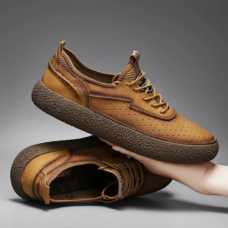 Mercer Leather Sneakers with Perforated Panels and Non-Slip Sole for Breathable All-Day Comfort - The Southern AtelierSKU_1791063919633_822