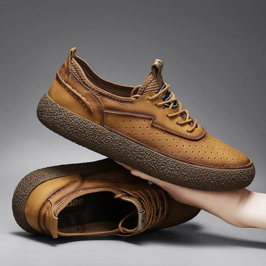 Mercer Leather Sneakers with Perforated Panels and Non-Slip Sole for Breathable All-Day Comfort - The Southern AtelierSKU_1791063919633_822