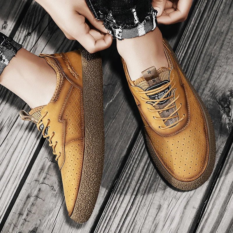 Mercer Leather Sneakers with Perforated Panels and Non-Slip Sole for Breathable All-Day Comfort - The Southern AtelierSKU_1791063919633_822