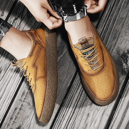 Mercer Leather Sneakers with Perforated Panels and Non-Slip Sole for Breathable All-Day Comfort - The Southern AtelierSKU_1791063919633_822