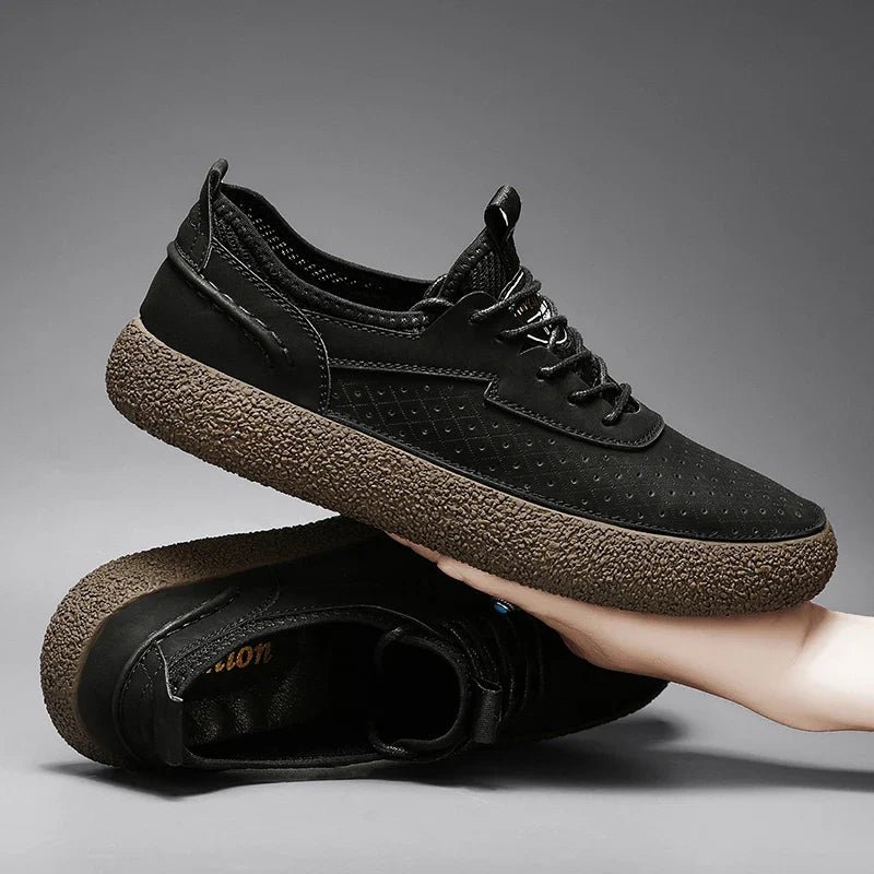 Mercer Leather Sneakers with Perforated Panels and Non-Slip Sole for Breathable All-Day Comfort - The Southern AtelierSKU_1791063919634_674
