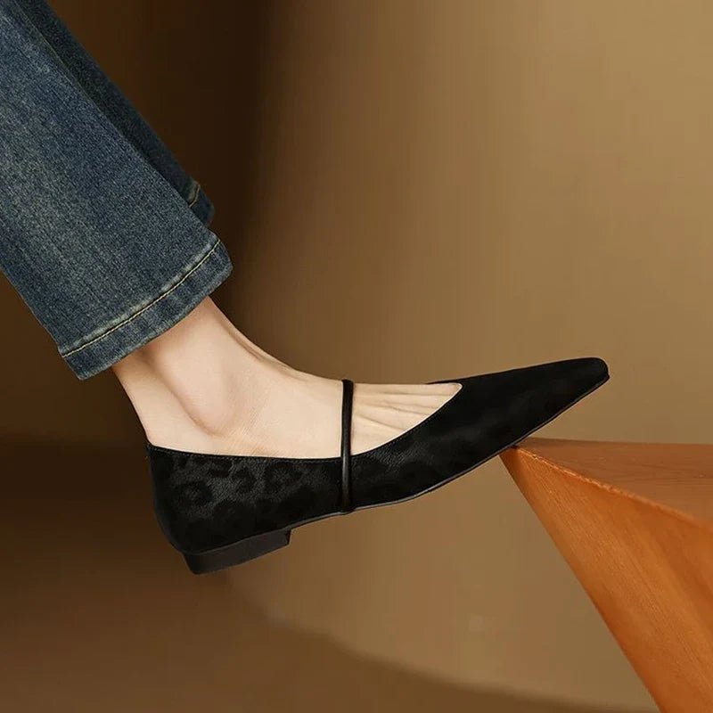 Rhea Pointed-Toe Leather Flats with Cushioned Footbed and Non-Slip Sole in Subtle Leopard Print - The Southern AtelierSKU_1791063422761_227