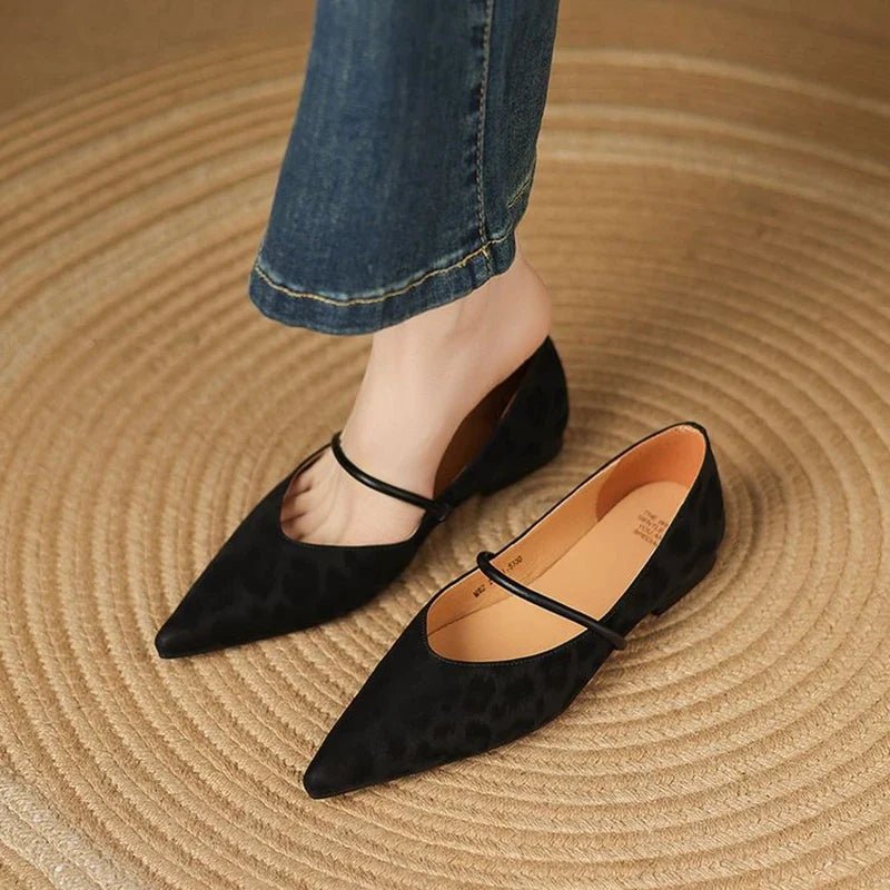 Rhea Pointed-Toe Leather Flats with Cushioned Footbed and Non-Slip Sole in Subtle Leopard Print - The Southern AtelierSKU_1791063422761_227