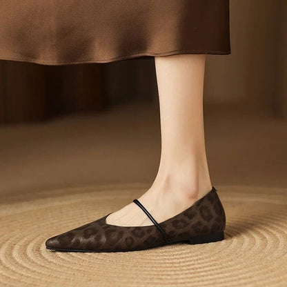 Rhea Pointed-Toe Leather Flats with Cushioned Footbed and Non-Slip Sole in Subtle Leopard Print - The Southern AtelierSKU_1791063422761_289