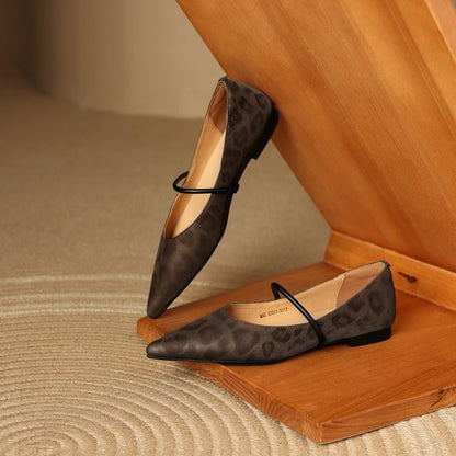Rhea Pointed-Toe Leather Flats with Cushioned Footbed and Non-Slip Sole in Subtle Leopard Print - The Southern AtelierSKU_1791063422761_289