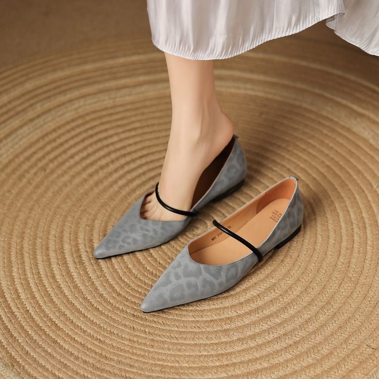 Rhea Pointed-Toe Leather Flats with Cushioned Footbed and Non-Slip Sole in Subtle Leopard Print - The Southern AtelierSKU_1791063422761_764