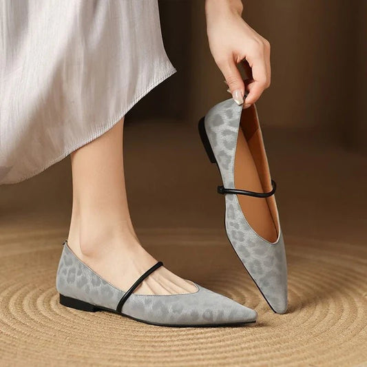Rhea Pointed-Toe Leather Flats with Cushioned Footbed and Non-Slip Sole in Subtle Leopard Print - The Southern AtelierSKU_1791063422761_764