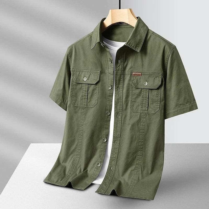 Ridgeway Short Sleeve Field Shirt in Lightweight 100% Cotton with Dual Chest Pockets for Warm-Weather Outdoor Wear - The Southern AtelierSKU_1791064670623_448