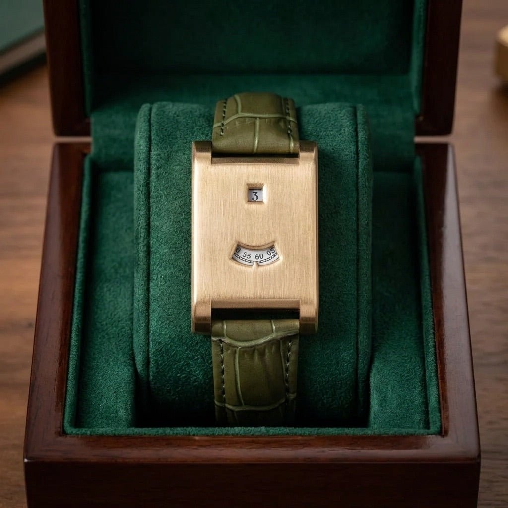 Riverton Square Watch with Separate Hour and Minute Windows, Adjustable Leather Band, Quartz Movement - The Southern AtelierSKU_1791063618286_259