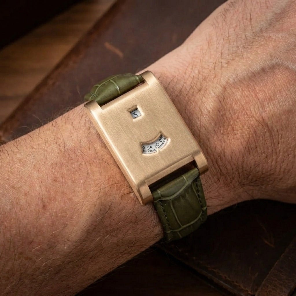 Riverton Square Watch with Separate Hour and Minute Windows, Adjustable Leather Band, Quartz Movement - The Southern AtelierSKU_1791063618286_432