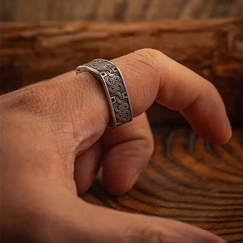 Ronan Square Band Ring in Stainless Steel with Engraved Detail for Non-Tarnishing Daily Wear - The Southern AtelierSKU_1791063015390_720