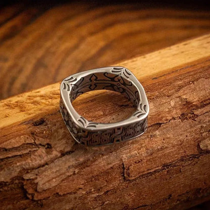 Ronan Square Band Ring in Stainless Steel with Engraved Detail for Non-Tarnishing Daily Wear - The Southern AtelierSKU_1791063015390_720