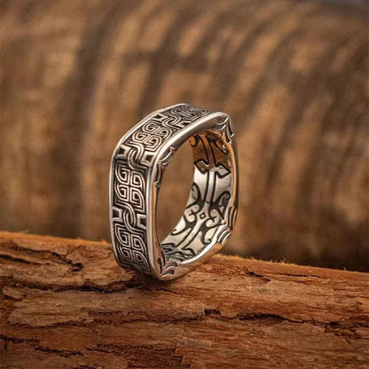 Ronan Square Band Ring in Stainless Steel with Engraved Detail for Non-Tarnishing Daily Wear - The Southern AtelierSKU_1791063015390_720