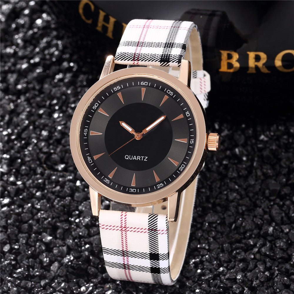 Rowan 40mm Quartz Watch with Plaid Leather Strap for Everyday Wear - The Southern AtelierSKU_1791062817877_5