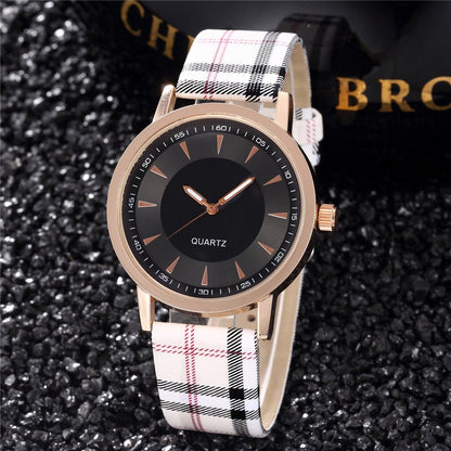 Rowan 40mm Quartz Watch with Plaid Leather Strap for Everyday Wear - The Southern AtelierSKU_1791062817877_5