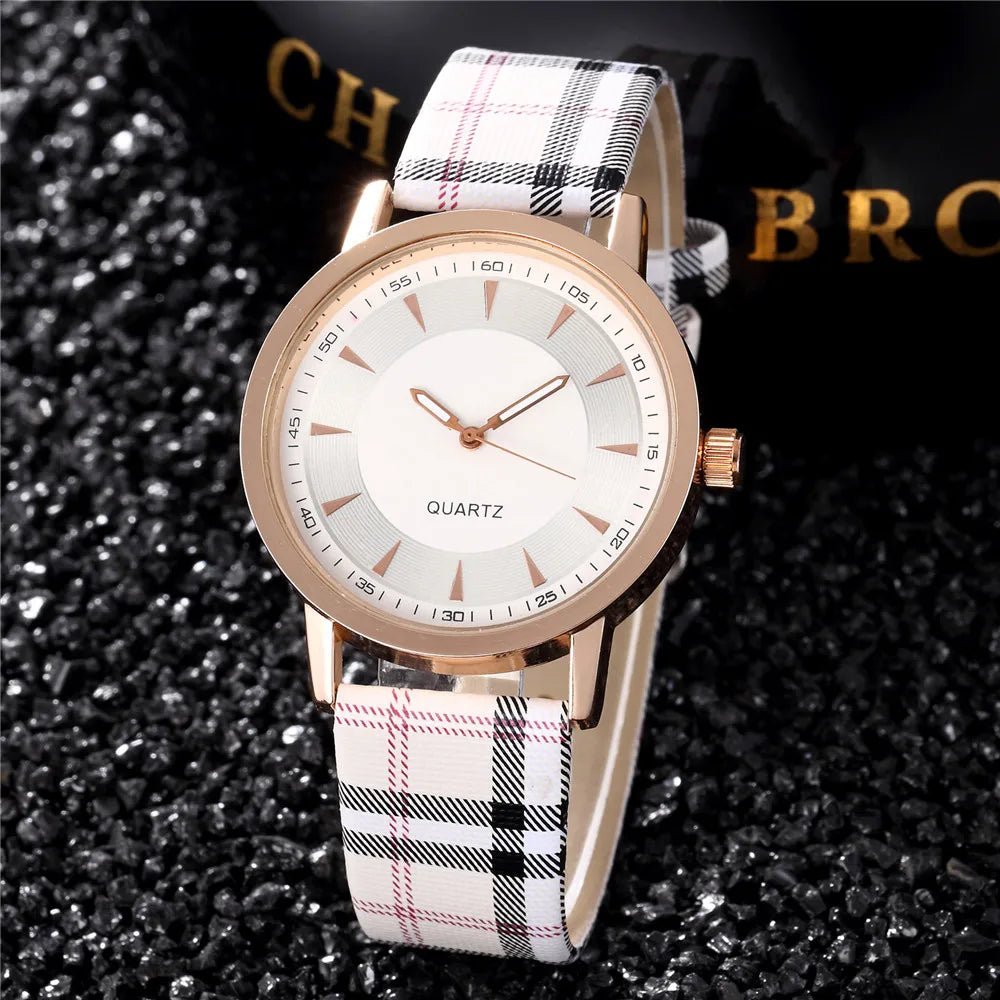 Rowan 40mm Quartz Watch with Plaid Leather Strap for Everyday Wear - The Southern AtelierSKU_1791062817877_884