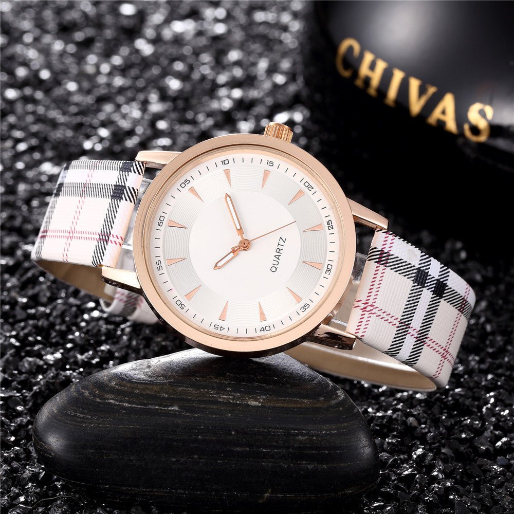 Rowan 40mm Quartz Watch with Plaid Leather Strap for Everyday Wear - The Southern AtelierSKU_1791062817877_884