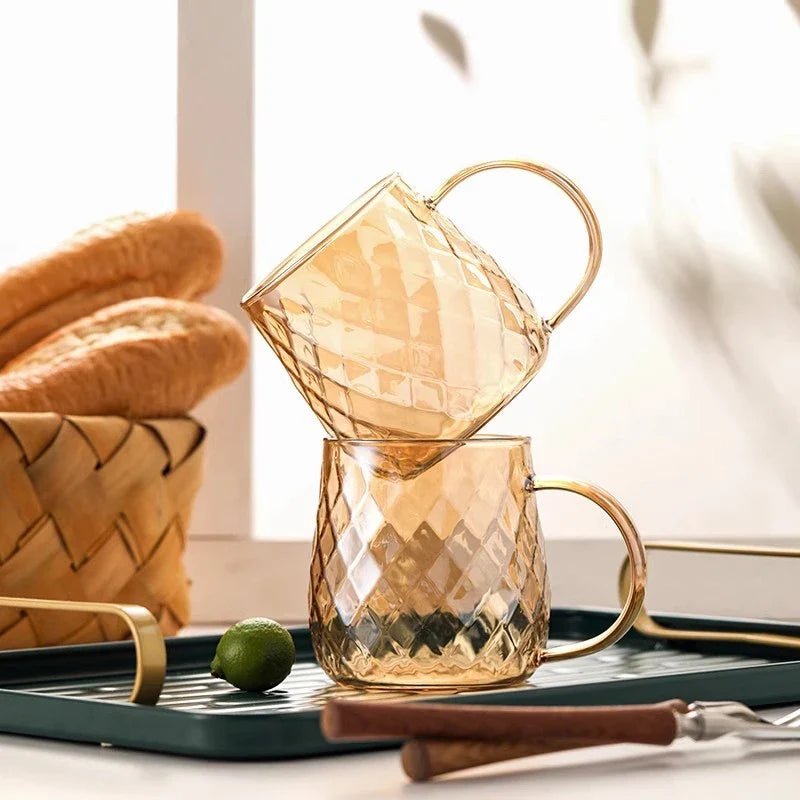 Rowan Amber Mugs in Heat-Resistant Glass with Diamond Pattern, 13oz (380mL) - The Southern AtelierSKU_1791062505937_188