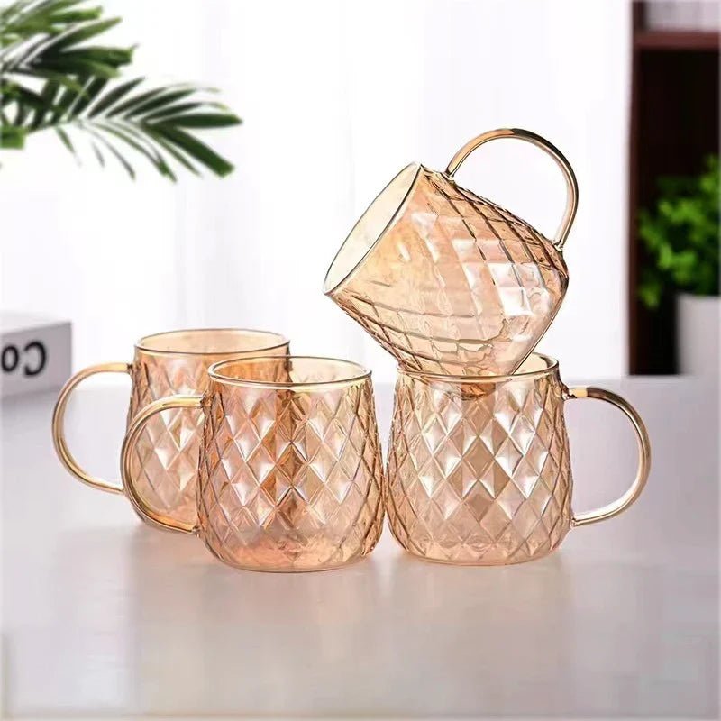 Rowan Amber Mugs in Heat-Resistant Glass with Diamond Pattern, 13oz (380mL) - The Southern AtelierSKU_1791062505937_577