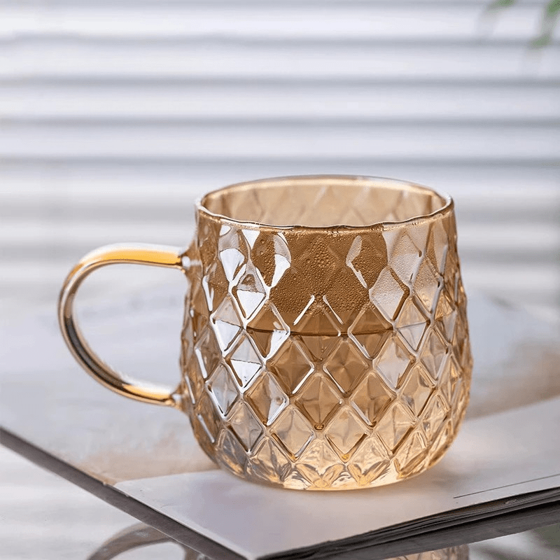 Rowan Amber Mugs in Heat-Resistant Glass with Diamond Pattern, 13oz (380mL) - The Southern AtelierSKU_1791062505937_708